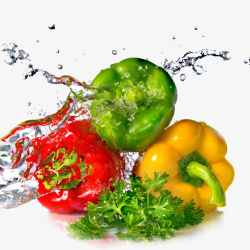 三种颜色辣椒水冲洗三种颜色的蔬菜高清图片