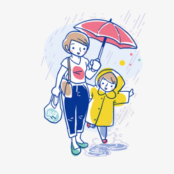 黄色雨衣卡通人物形象彩色手绘打伞矢量图高清图片