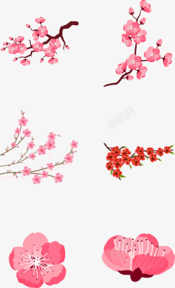 桃花季彩绘桃枝桃花高清图片