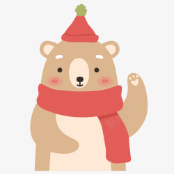 红色围巾可爱小熊矢量图素材