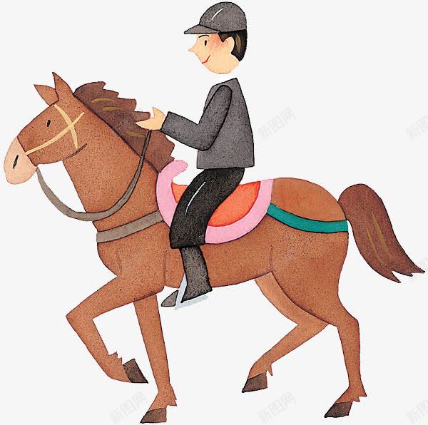 卡通手绘男人骑马的png免抠素材_88icon https://88icon.com 动物 卡通人物 戴帽子的人 牵马 男人 运动 马尾巴 骑马