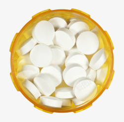 有机化学药品白色治愈黄色瓶子里的西药片实物高清图片