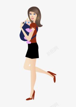 抱小孩的人带宝宝的辣妈矢量图高清图片