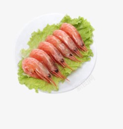 海鲜绿色食品盘子里的加拿大北极虾高清图片