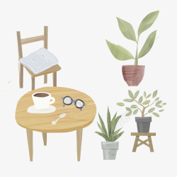 各种盆栽和桌椅板凳素材