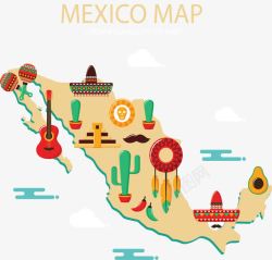墨西哥风情旅游地图矢量图素材