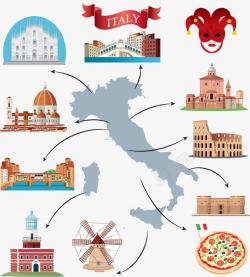 意大利景点名胜旅游地图素材