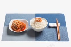白色米饭配辣白菜素材