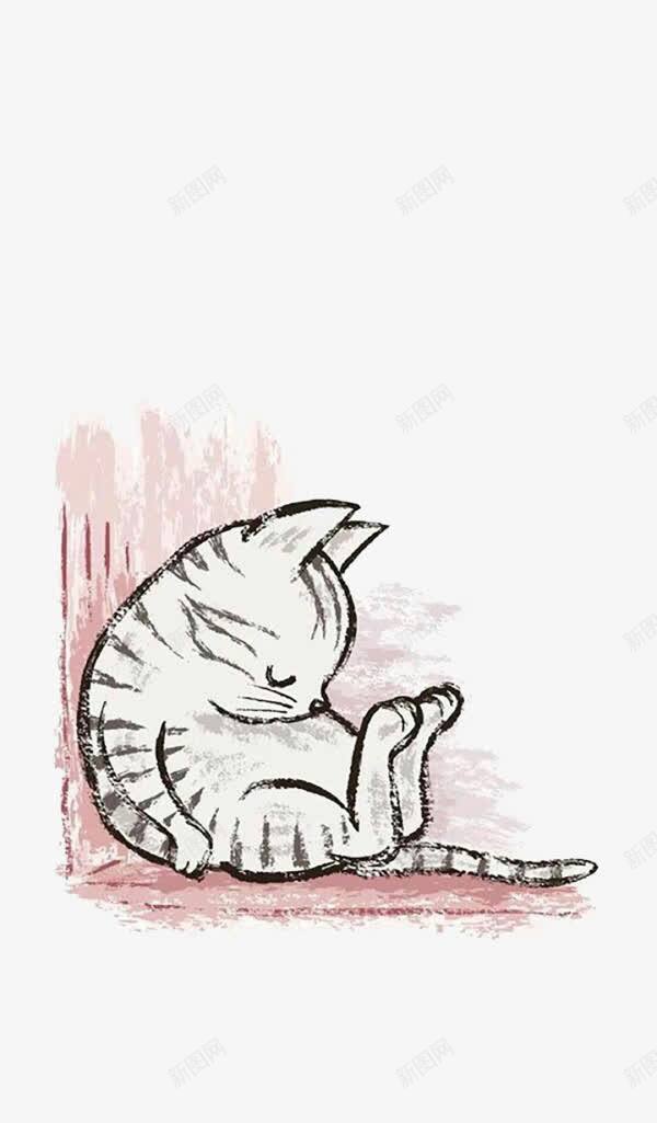 靠在墙上的猫咪png免抠素材_88icon https://88icon.com 创意 墙面 手绘 猫咪