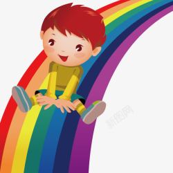 彩虹滑梯男孩坐彩虹滑梯高清图片