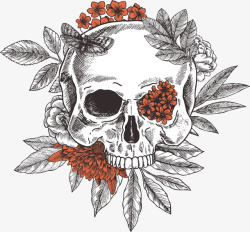 精致纹身手绘植物花卉骷髅头高清图片