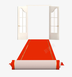 豪华铝合金门酒店门口华丽的红色地毯高清图片