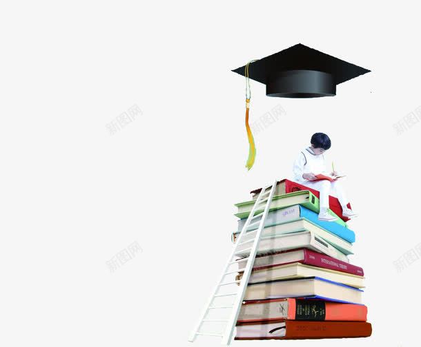 堆积的书本png免抠素材_88icon https://88icon.com 书 人物 勤奋 博士帽 好学