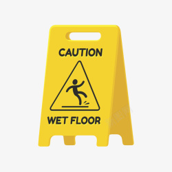 地面湿滑三角形黄色警告牌实物素材