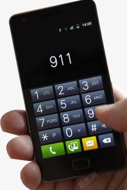 联系设备手拿手机拨打911高清图片