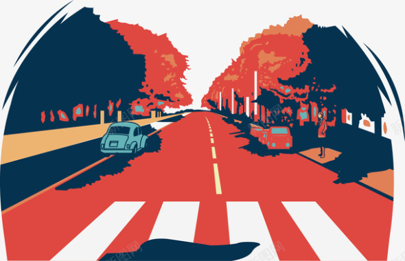 矢量柏油路在红色马路行驶的车辆矢量图图标图标