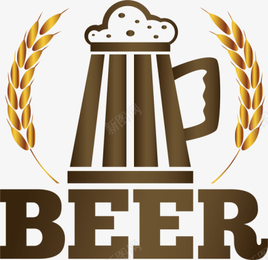 雪花啤酒杯啤酒麦穗比利时啤酒杯矢量图图标图标