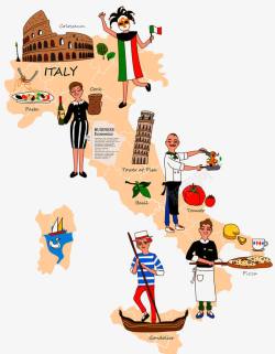 手绘意大利旅游城市地图素材