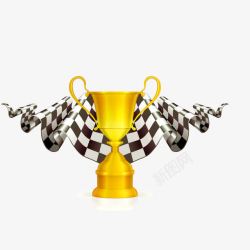 F1方程式赛车奖杯与旗子素材