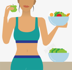 吃不停的美女吃健身餐减肥的美女矢量图高清图片