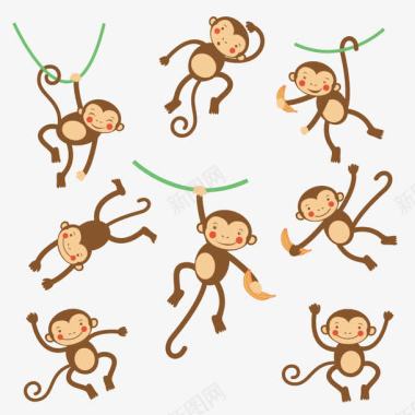 电商漂浮扁平化卡通小猴子图标图标