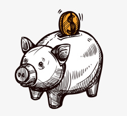 手绘卡通可爱猪猪存钱罐素材