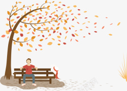 秋季公园长凳落叶矢量图素材