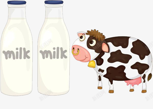 奶牛与鲜牛奶png免抠素材_88icon https://88icon.com 可口 奶牛 奶香味 新鲜美味 诱人 雪白色 香醇 鲜牛奶