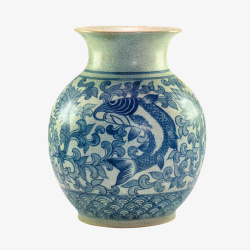 蓝色一条大鱼的花瓶古代器物实物素材
