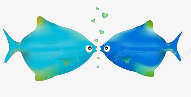 两条冷色系的亲吻鱼png免抠素材_88icon https://88icon.com 亲嘴鱼 动物 小鱼儿 心 恋爱 桃心 爱情 蓝色的鱼 青色的鱼 鱼
