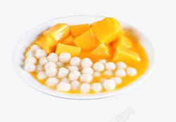 糯米圆子白盘子里的芒果小圆子甜品高清图片