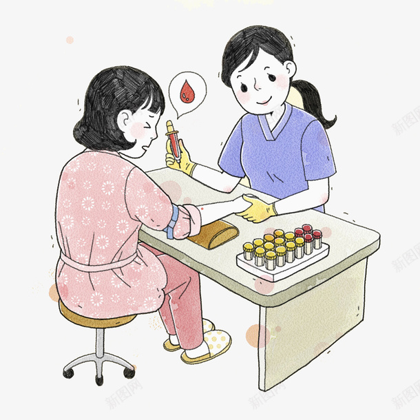 抽血体检png免抠素材_88icon https://88icon.com 体检检查 卡通人物 女性人物 手绘平面 抽血化验 抽血工具 读物插画 身体健康