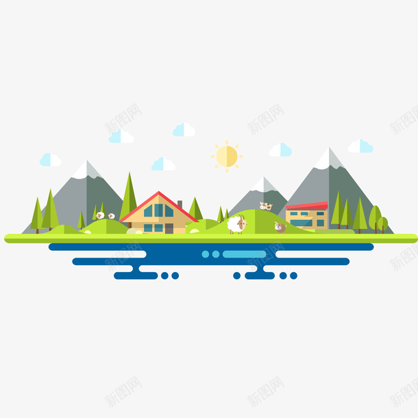 卡通扁平化农场风景矢量图ai免抠素材_88icon https://88icon.com 农场 卡通 扁平化 景色设计 风景设计 矢量图