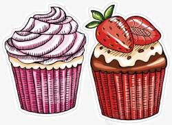 草莓蛋糕手绘可爱咖啡甜品素素材