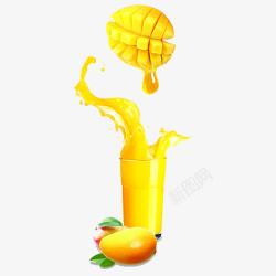 黄色简约装饰芒果汁素材