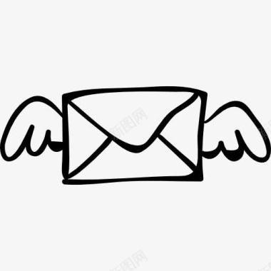 最喜欢的概述电子邮件翼信封概述素描图标图标