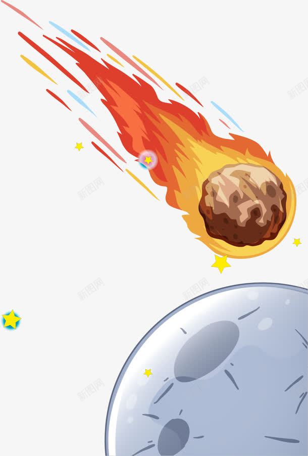 手绘彗星撞地球png免抠素材_88icon https://88icon.com 卡通 太空 小行星 彗星撞地球 手绘 陨石