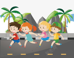 活泼PNG卡通小朋友跑步海报背景高清图片