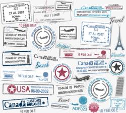 飞机邮票旅行标签矢量图素材