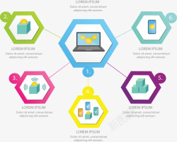 步骤介绍彩色标签区块链模型矢量图高清图片