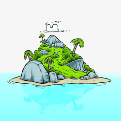 卡通海面手绘海岛礁石高清图片