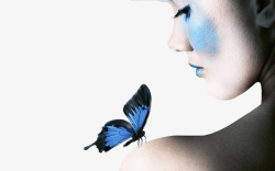 美妆模特与蓝色蝴蝶素材