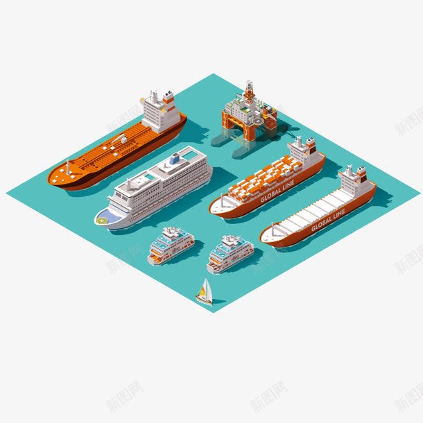 码头驳船png免抠素材_88icon https://88icon.com 3D立体货船码头 码头 立体 等距 船只模型 货船 货运 集装箱