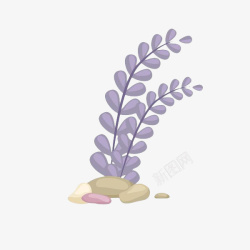 手绘紫色水草礁石素材