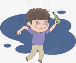 卡通人物小男孩喝醉酒头晕元素素材