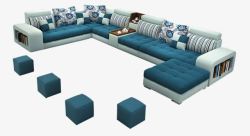 蓝色地中海风格软包沙发素材