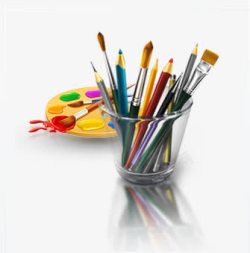 手绘画笔颜料调色板画图工具高清图片