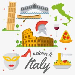 意大利旅游地图彩色的意大利元素高清图片