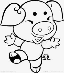 黑白卡通手绘猪剪影素材