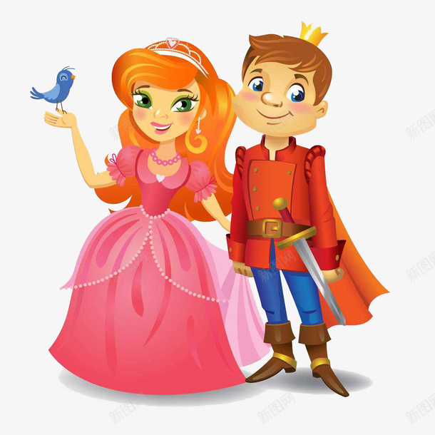 卡通王子和公主png免抠素材_88icon https://88icon.com 佩剑 卡通 唯美 小鸟 插画 爱情 王子和公主